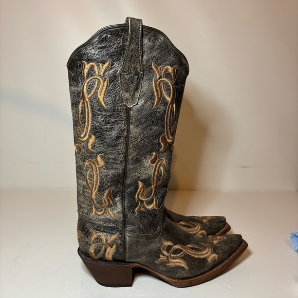 Tanner Mark Women’s Cowboy Boots Fleur-De-Lis Embroidered Crackle Sz 8 Made USA - Picture 3 of 10